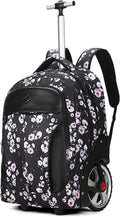 WMHYLYH 22 Inch Rolling Backpack, Waterproof Backpack with Wheels for Business and Travel Commuter, Carry on Laptop Backpack for Women and Men Adult (black-flower)