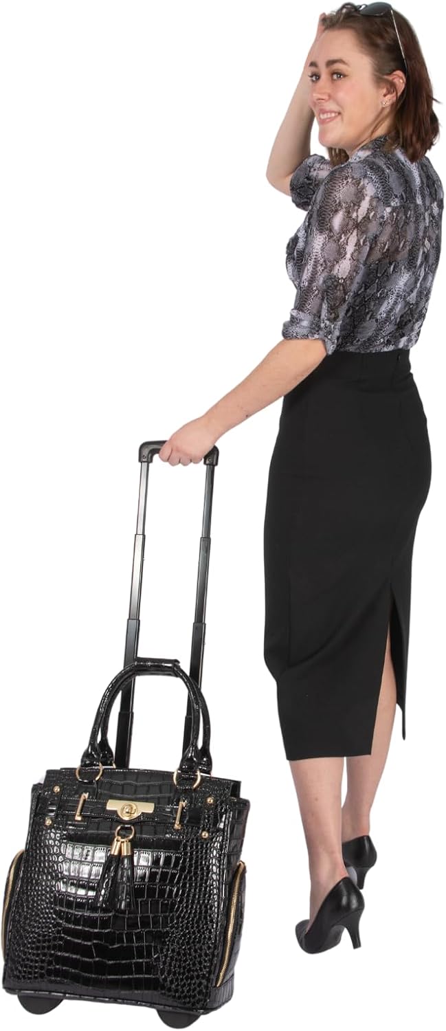 JKM & Company Rolling Laptop Bag for Women | Designer Wheeled Briefcase | Fits 13-17' Laptops | Office Travel Computer Case