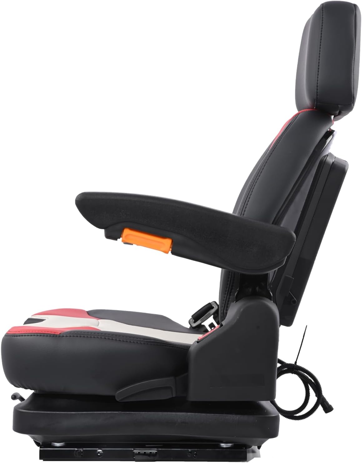 Universal Lawn Mower Seat,Highback Low Suspension Forklift Seat with Adjustable Headrest,Adjustable Armrests Shock Absorber Heavy Duty Seat for Zero Turn Mower/Excavator/Harvester/Tractor