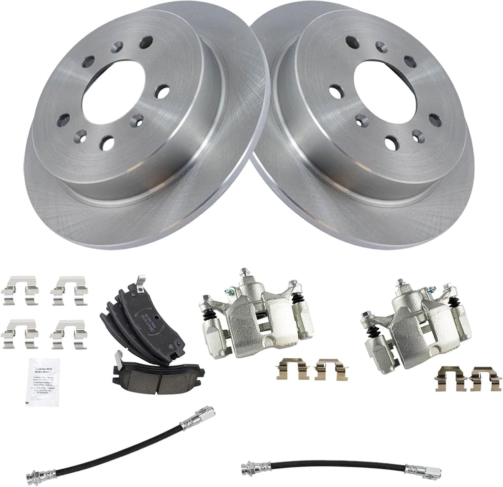 TRQ Rear Brake Pad and Rotor Set Ceramic Rotors Calipers Hoses Compatible with 2008-2009 Buick LaCrosse 2006-2010 Chevrolet Impala 2006-2007 Monte Carlo