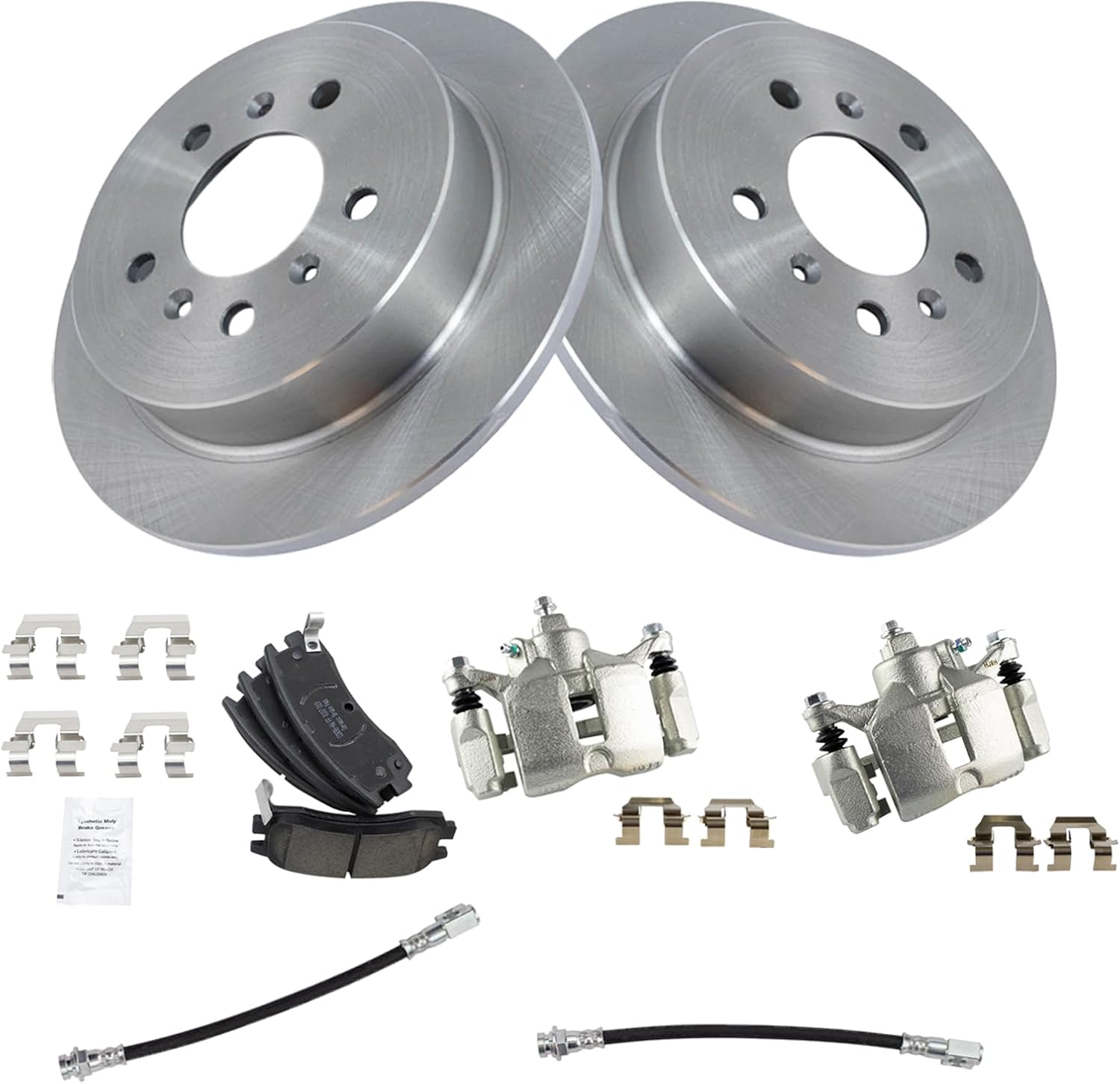 TRQ Rear Brake Pad and Rotor Set Ceramic Rotors Calipers Hoses Compatible with 2008-2009 Buick LaCrosse 2006-2010 Chevrolet Impala 2006-2007 Monte Carlo