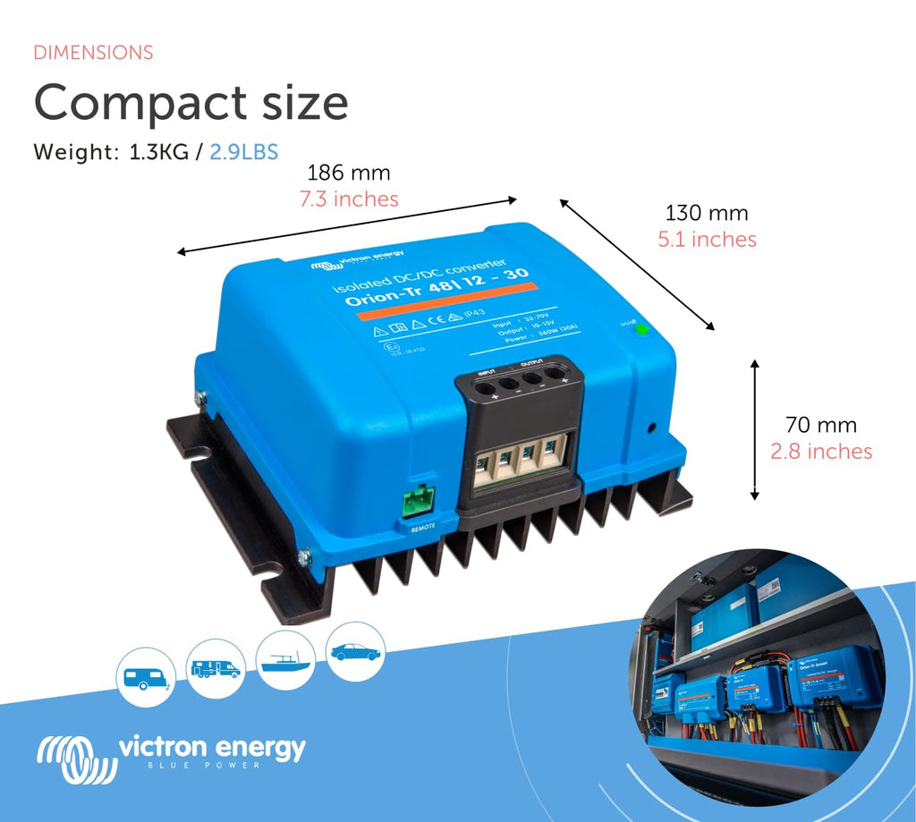Victron Energy Orion-Tr DC to DC Converter - 48/12-Volt 30 amp 360-Watt - IP43 Protected - for Dual Battery Systems - Isolated