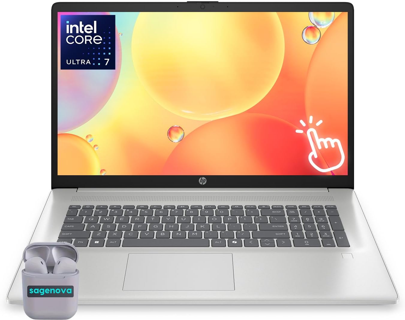 HP 17.3' Touchscreen Laptop Computer, 32GB RAM 1TB SSD, Intel Core Ultra 7 255U Processor, HD+ 1600 x 900 Display, Backlit Keyboard, Windows 11, SageNova Earphones, Silver