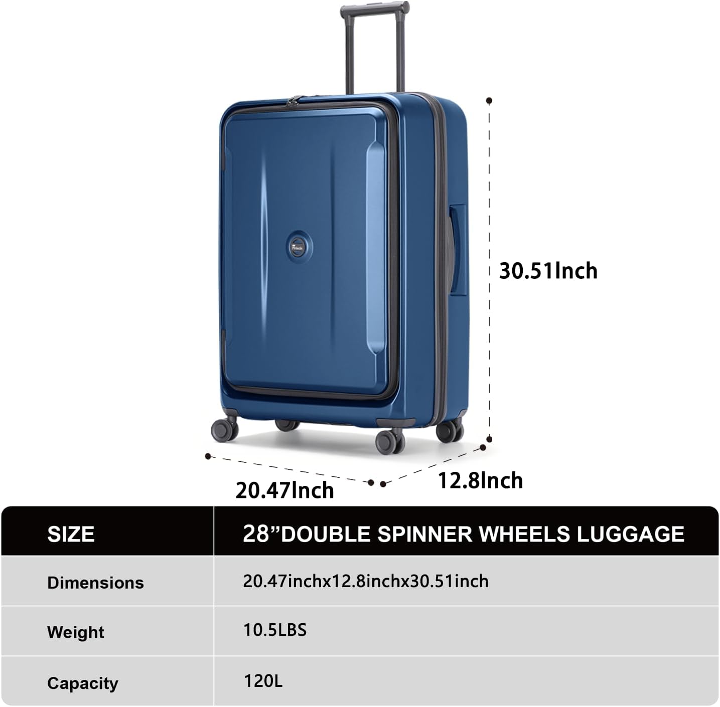 28 Inch Luggage with Spinner Wheels & TSA Lock, Expandable PC Hardside Large Checked Luggage with Top Opening, Durable Lightweight Rolling Suitcase, Blue