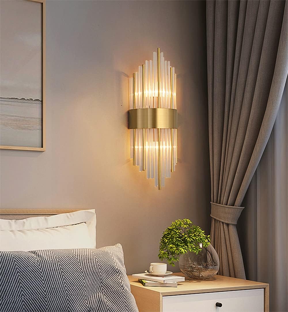 BOKT Crystal Wall Sconces Set of 2 Modern Sconces Wall Lighting Gold Wall Sconce Bathroom Vanity Wall Mount Luxury Wall Light Fixtures for Bedside Hallway