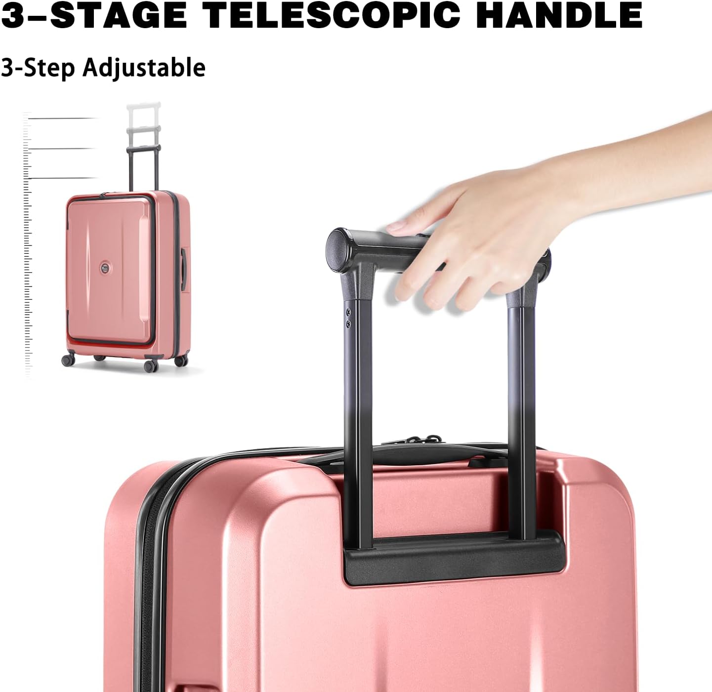 Luggage Sets 2 Piece, Carry On Luggage with Front Pocket & USB Port and 28 Inch Expandable Checked Luggage with Top Opening, Durable PC Hardside Suitcases with Spinner Wheels & TSA Lock, Pink (20/28)