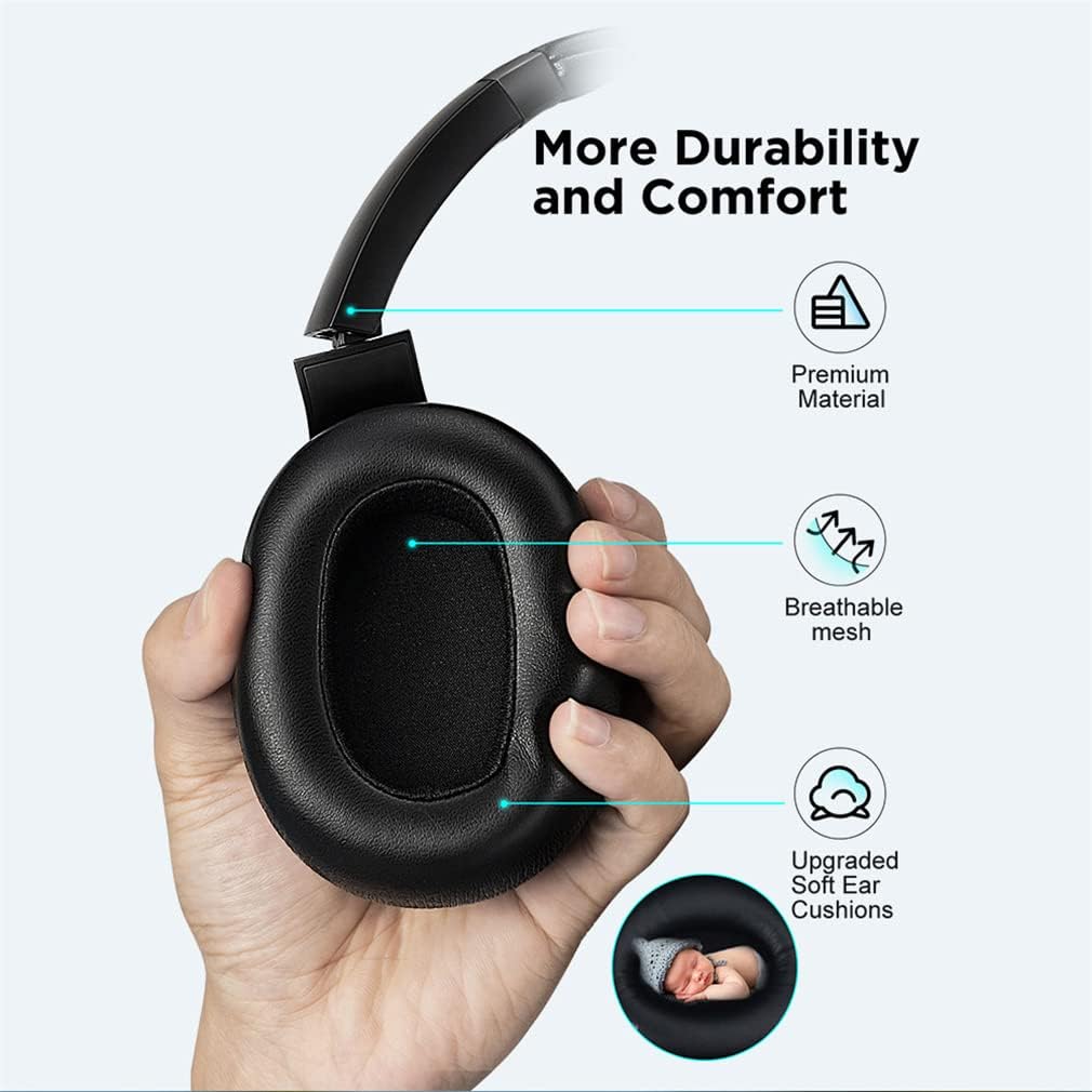 ANC Active Noise Cancelling Wireless Bluetooth Over-Ear Headphones Foldable Hi-Fi Stereo On-Ear Headsets, Hands-Free CVC HD Calls, 30H Playtime, for Sports/Games,Black