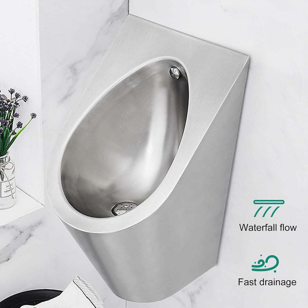 304 Stainless Steel Urinal, Wall Mounted Men's Bathroom Urinal, Commercial Men's Adult Urinal Bathroom Toilet,for Bathrooms, Hotels, Shopping,Gold,Silver