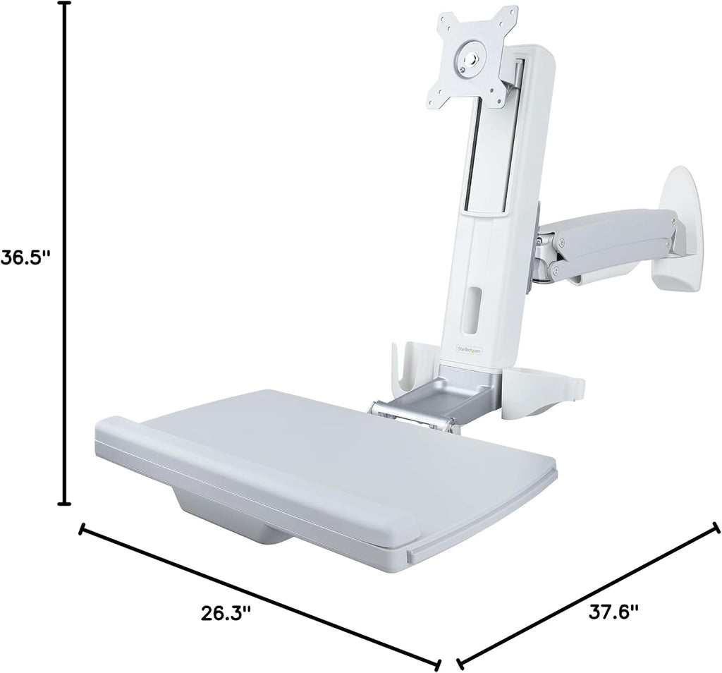 StarTech.com Wall Mount Workstation, Full Motion Sit Stand Desk w/Height Adjustable VESA Monitor Arm & Keyboard Tray, Ergonomic Wall Mounted Computer Workstation, Single Display, TAA