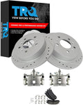 TRQ Performance Rear Brake Pad and Rotor Set Ceramic Coated Drilled Slotted Solid Rotors Calipers Compatible with 2006-2010 Chevrolet Impala 2006-2007 Monte Carlo 2008-2009 Buick LaCrosse