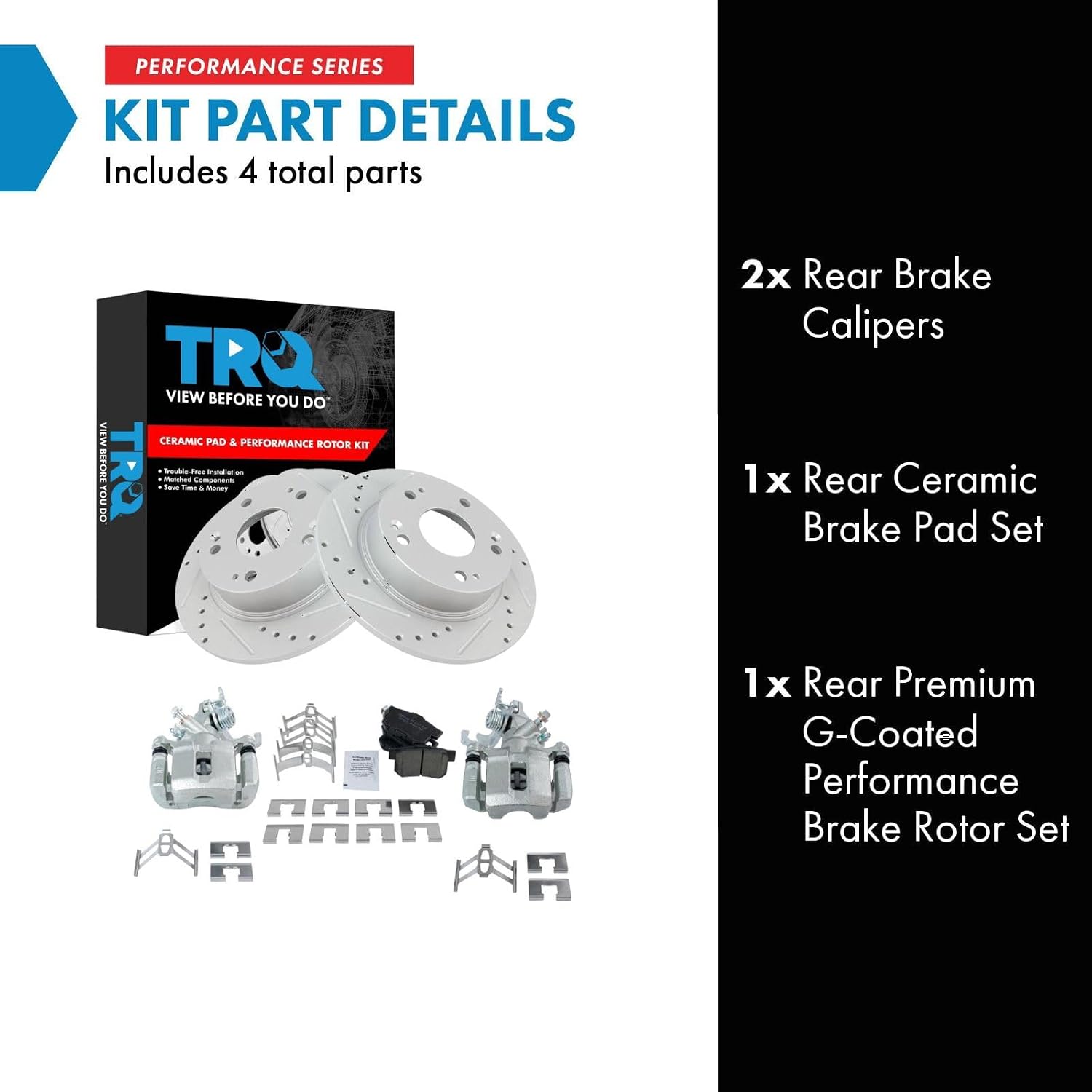TRQ Performance Rear Brake Pad and Rotor Set Ceramic G Coated Slotted Drilled Solid Rotors Calipers Compatible with 2004-2008 Acura TSX 2003-2007 Honda Accord
