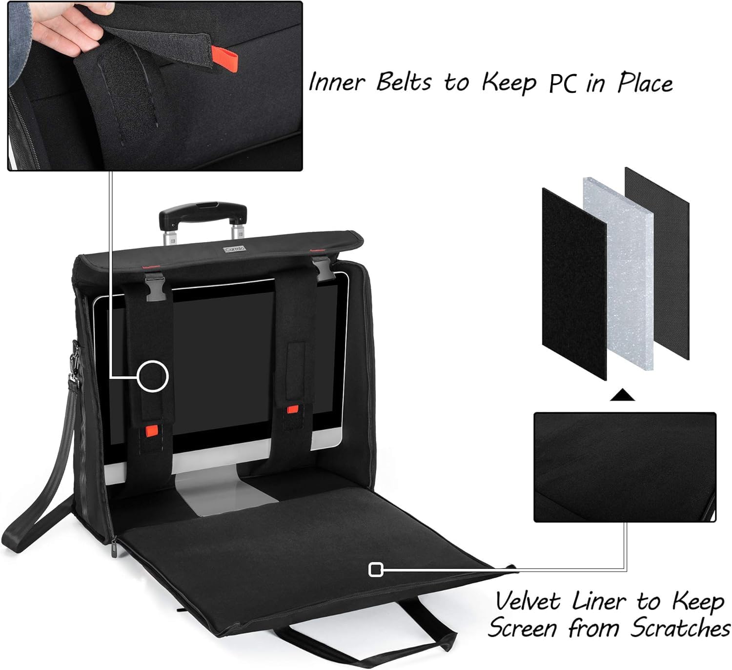 CURMIO Rolling Carrying Bag with Wheels Compatible for Apple iMac 27 inch Desktop Computer, Detachable Trolley Storage Case Compatible with iMac 27' Monitors and Accessories, Black (Patent Pending)