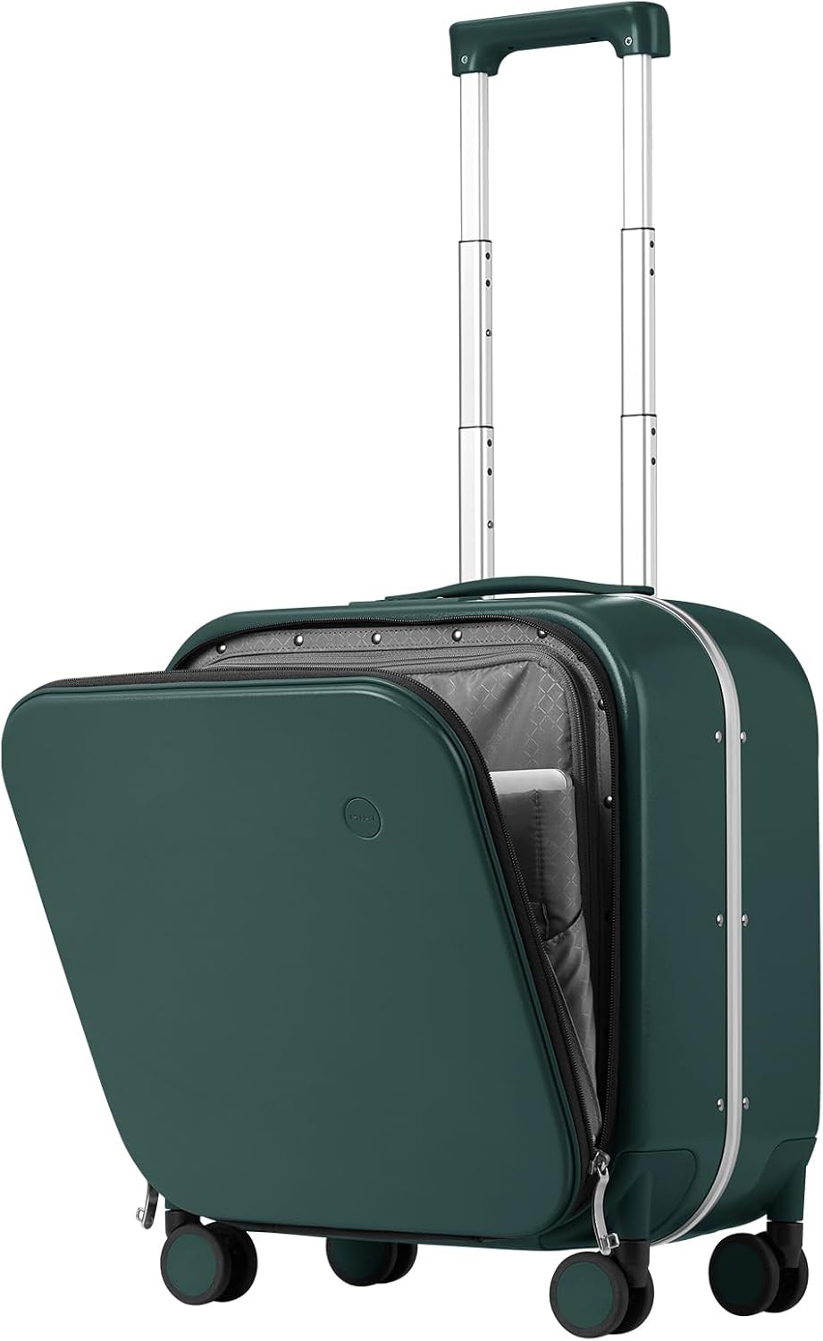 mixi Carry On Luggage, 18' Suitcase with Front Pocket, Travel Luggage Aluminum Frame PC Hardside with Spinner Wheels & TSA Lock and Cover (Not for Underseat), Blackish Green