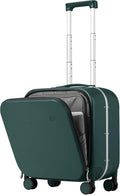 mixi Carry On Luggage, 18' Suitcase with Front Pocket, Travel Luggage Aluminum Frame PC Hardside with Spinner Wheels & TSA Lock and Cover (Not for Underseat), Blackish Green