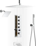 Ceiling Full Body Shower Set Chrome Digital Display Shower Faucet Set With Waterfall Tub Spout Dual Shower Heads Shower System with 12' & 8' Shower Heads and Handheld Sprayer
