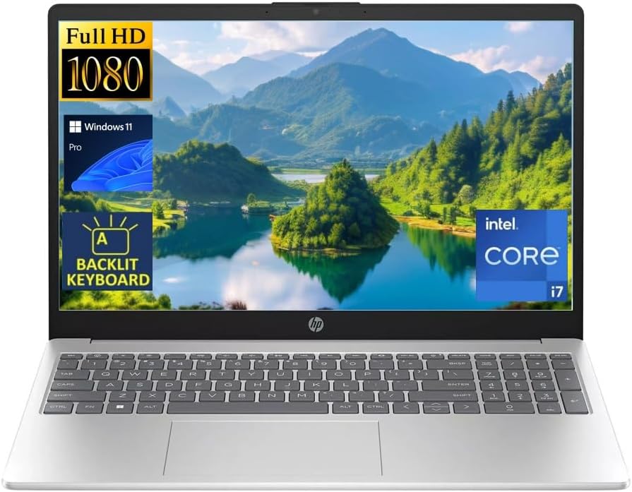 HP 15.6 Business Laptop (FHD IPS Anti-Glare, Intel 10-Core i7-1355U, 32GB RAM, 1TB SSD) Backlit Keyboard, Webcam,Wi-Fi 6, Win 11 Pro Silver
