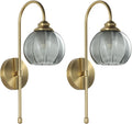 KCO Lighting Brushed Gold Wall Sconce Set of Two Vintage Smoked Glass Wall Lights Mid Century Bathroom Light Sconces Set of 2 Modern Globe Wall Sconce Long Arc Wall Light