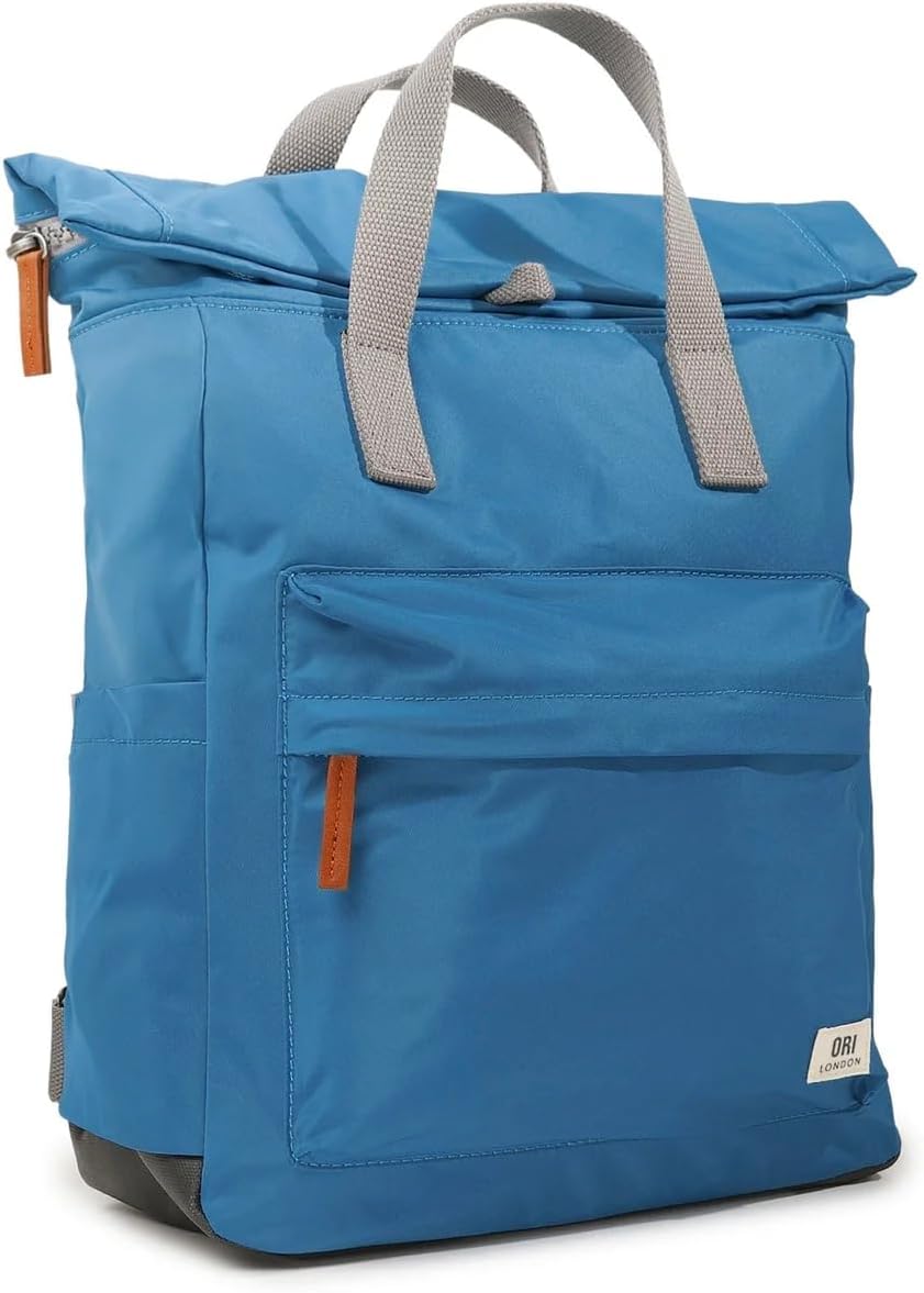 ORI LONDON Travel Backpack - Medium Nylon Rolltop Backpack for Men & Women with Multiple Pockets for Laptop, Phone, Keys, Wallet, Bottles - The Canfield, Seaport, 16.5x11.8x4.7'