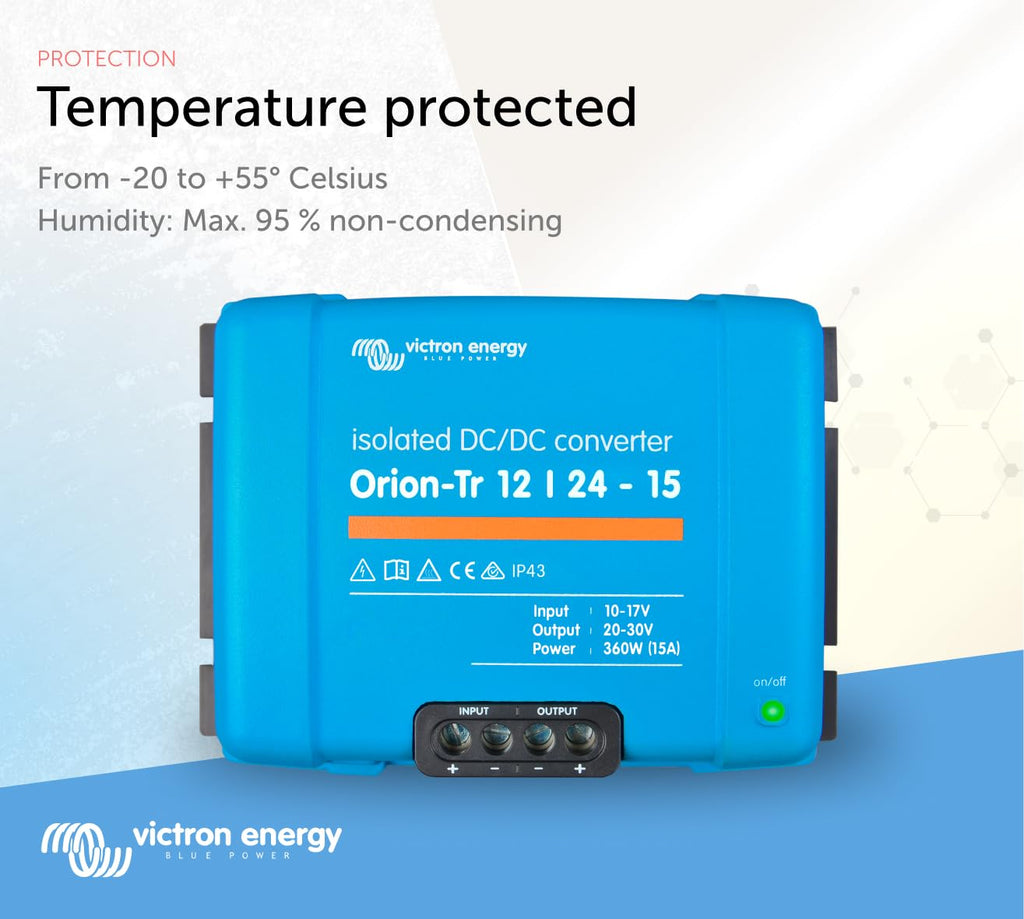 Victron Energy Orion-Tr DC to DC Converter - 12/24-Volt 15 amp 360-Watt - IP43 Protected - for Dual Battery Systems - Isolated