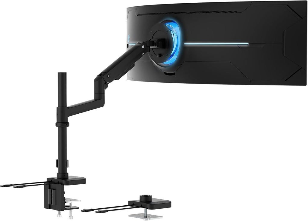Mount-It! Proflex Series Height-Adjustable Ultrawide Monitor Arm with Pole, Fits 17–49' Screens, Gas Spring, 44 lbs Capacity, USB-C & USB 3.0 Ports, Full Motion, VESA 75/100, Clamp or Grommet
