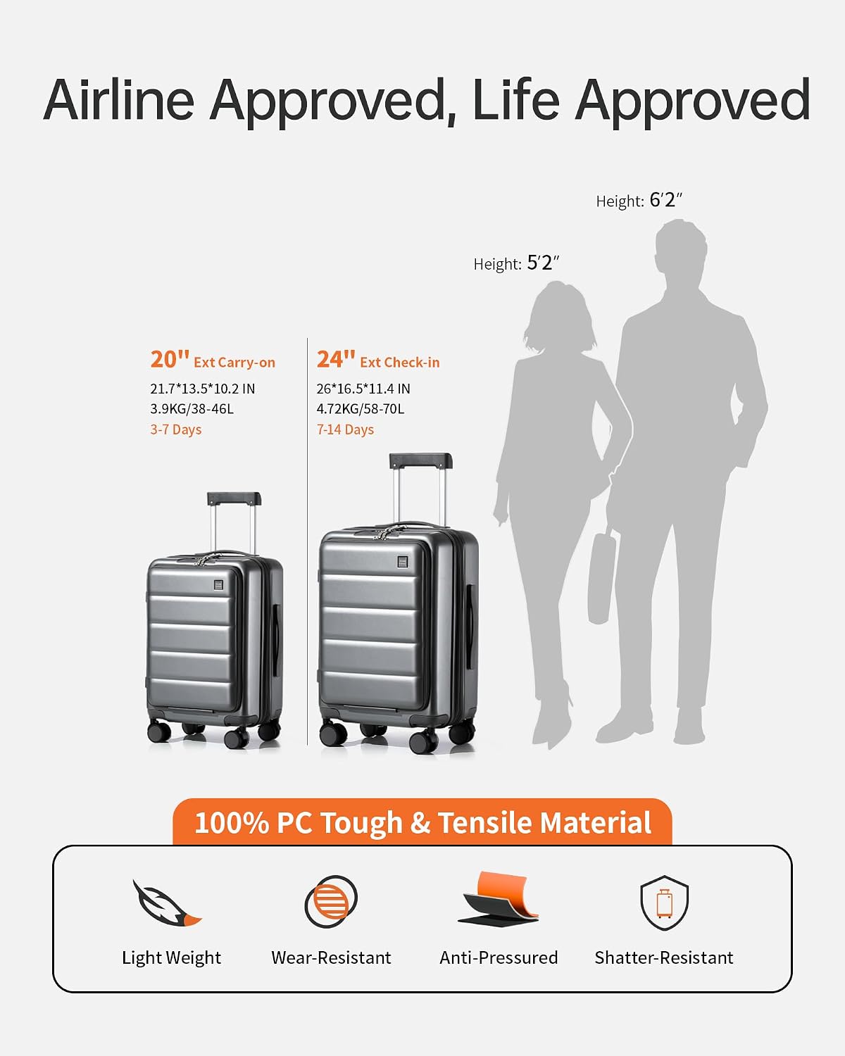 Expandable 20Inch Carry On Luggage Airline Approved - Front Pocket Travel Suitcase 100% PC Unbreakable -with Cup Holder,USB Charge,Side Pothook, 360°Spinner Wheels, TSA Lock-Wine Red