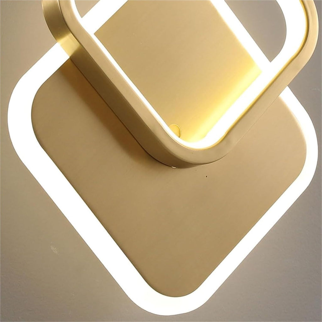 Modern Brass Wall Sconce Dimmable 3 Color Temperature LED Gold Vertical Up Down Wall Light Fixture Luxury Clear Glass Indoor Lighting for Hallway Bathroom Vanity(Square)
