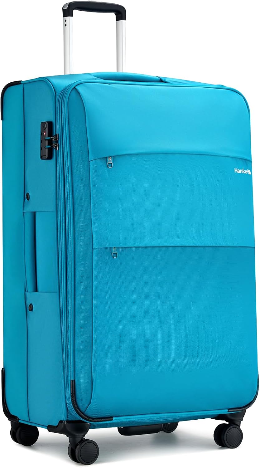 Hanke 28 Inch Luggage with Spinner Wheels Expandable Large Suitcase with Wheels Softside Check in Luggage Rolling Suitcase with Lock Lightweight Travel Luggage for Men and Women.(Caribbean Blue)