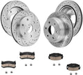 Front Rear Drilled Slotted Brake Rotors and Ceramic Brake Pads Kit, Replacement for Chevy Silverado 1500 1999-2007, Tahoe Suburban, Avalanche GMC Yukon XL 1500, Cadillac Escalade 2002-2006