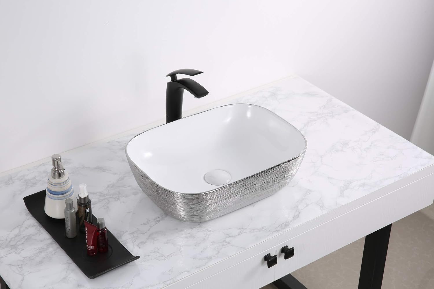 Ruvati 20 x 16 inch Bathroom Vessel Sink Silver Decorative Art Above Vanity Counter White Ceramic Vessel Sink - RVB2016WS | Rectangle Sink, Small Vessel Sinks, Bathroom Sink Countertop