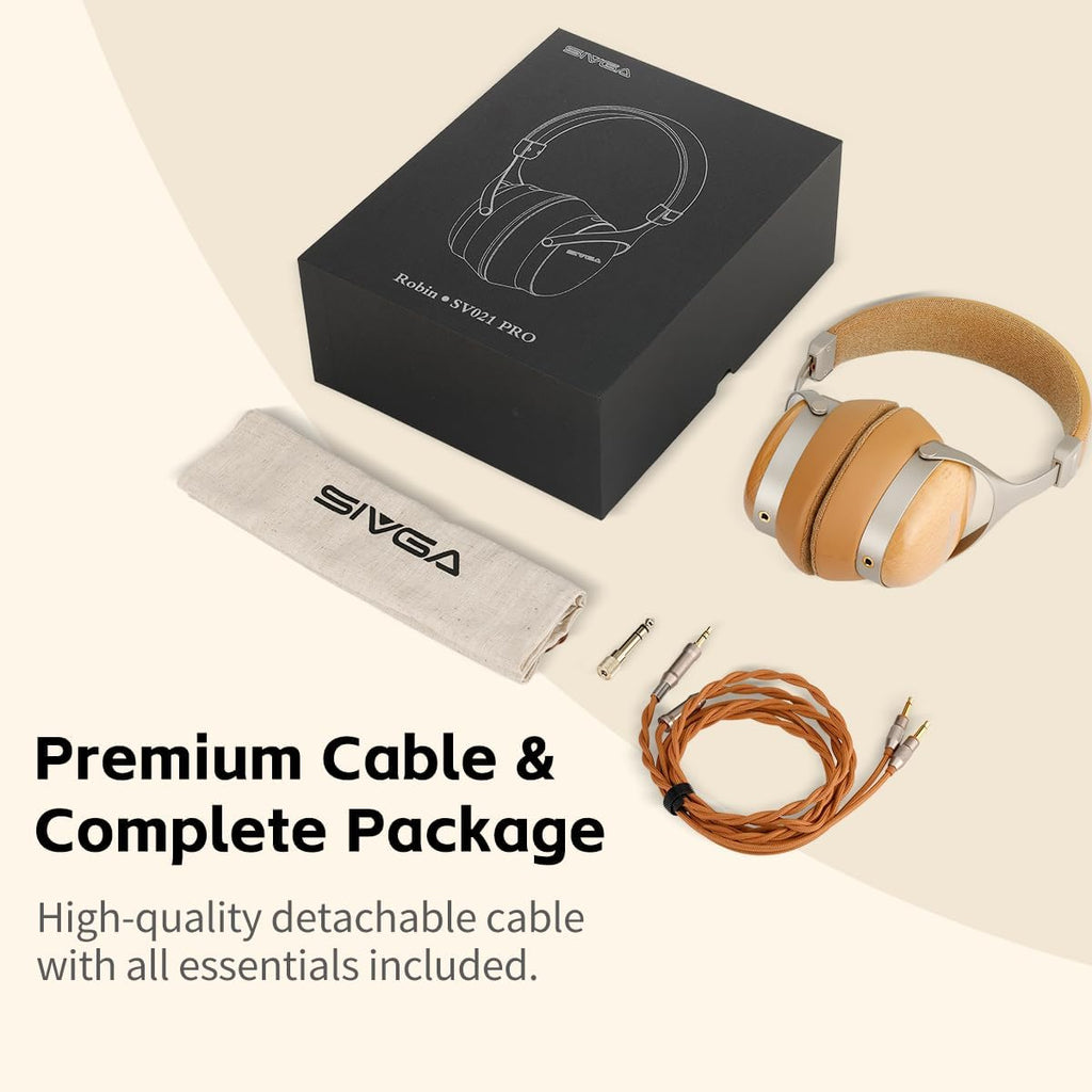 SIVGA SV021 Pro HiFi Wooden Closed-Back Over-Ear Wired Headphones with 50mm Dynamic Driver, Detachable Cable (Beechwood)