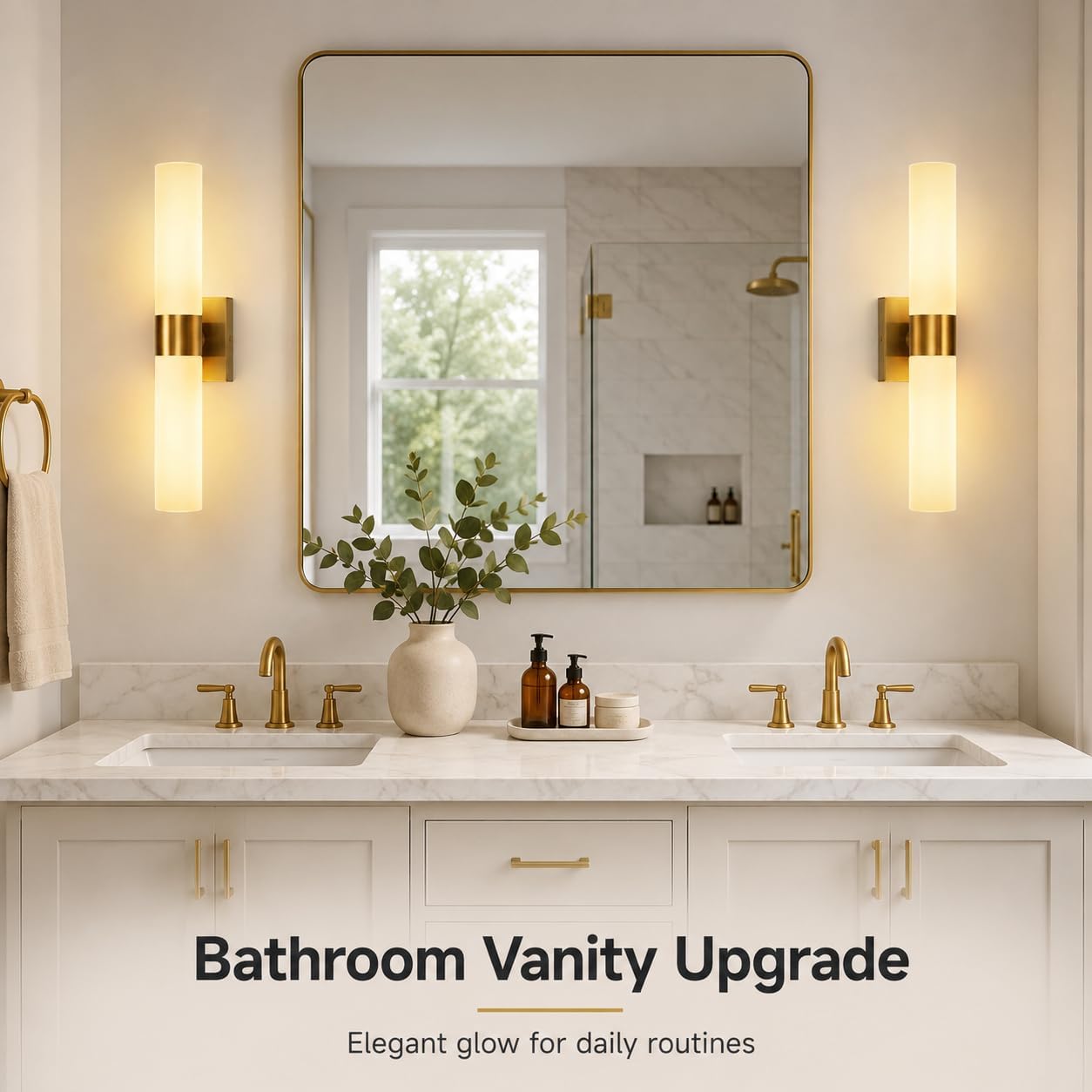 DORESshop Wall Sconce Set of 2, Modern Vanity Lights with Frosted Glass Shade, Sconces Wall Decor Set of 2 for Bathrooms Living Room Stairs Bedroom, Gold, 17.7in