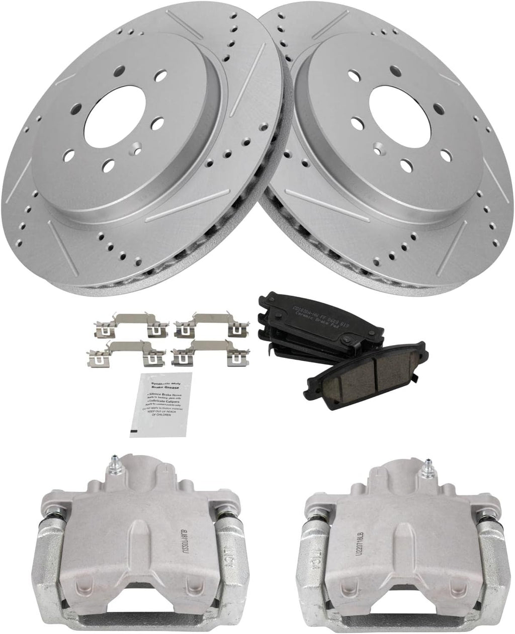 TRQ Performance Rear Brake Pad and Rotor Set Ceramic Vented Coated Rotors Calipers Compatible with 2004-2009 Cadillac SRX