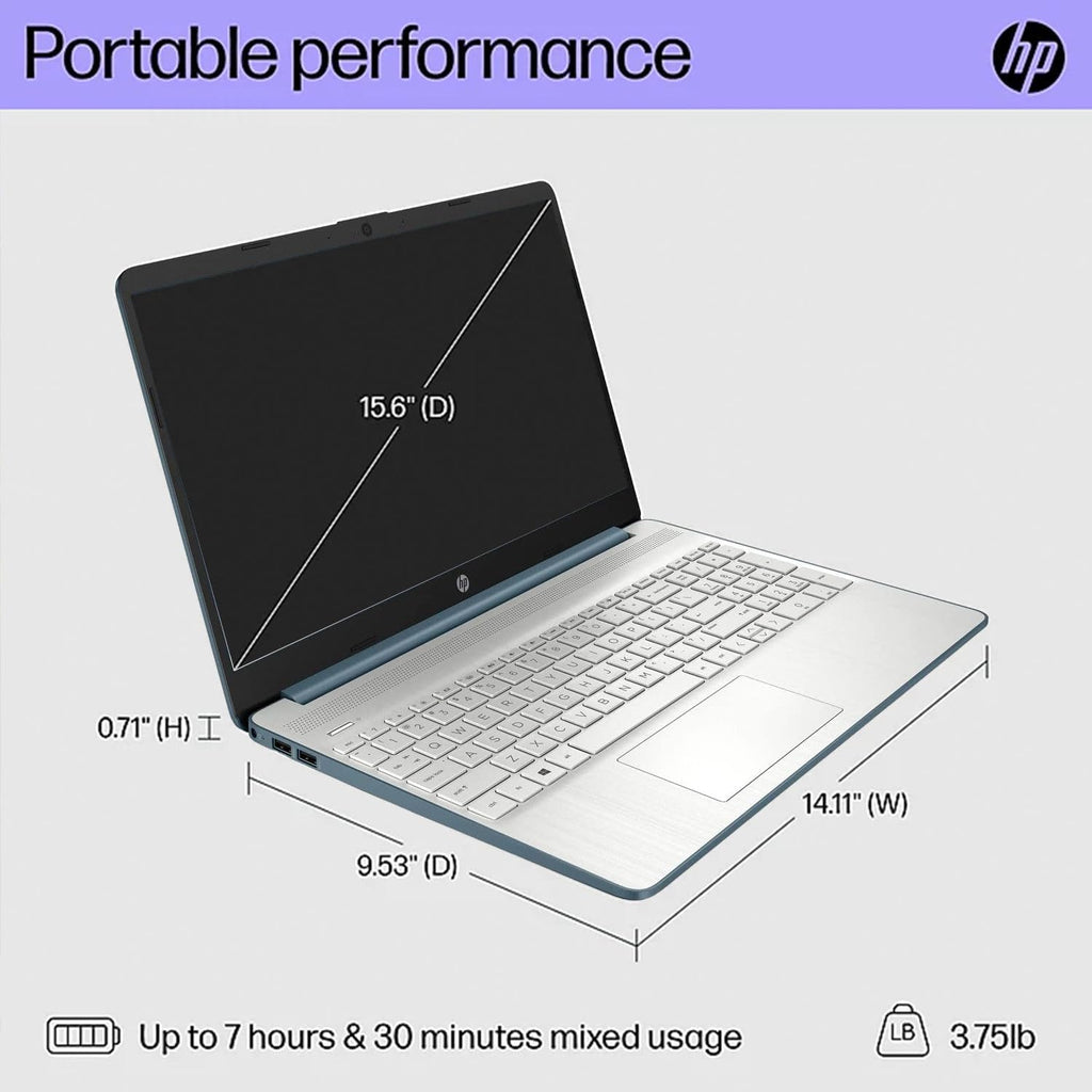 HP 15.6' HD Laptop • Intel 4-Core Processor • 128GB PCIe SSD • Intel Integrated • Fast Charge • 7.5H Battery • SD Card Reader • Wi-Fi 6 • Win 11 • for Multitasking Work & Study