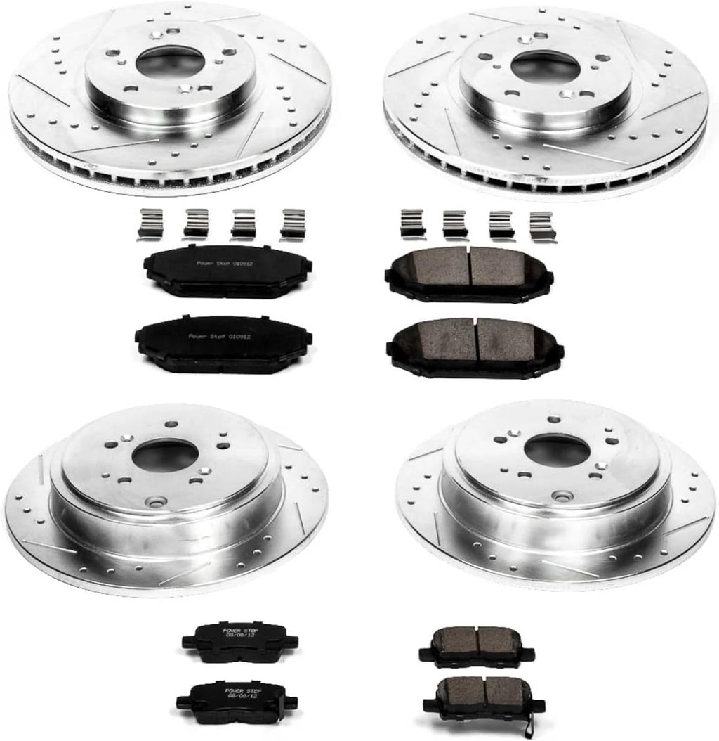 PowerStop Front and Rear Brake Kit for Acura MDX 2001-02 - Drilled and Slotted Disc Rotors with Carbon-Fiber Ceramic Brake Pads Replacement, K2300
