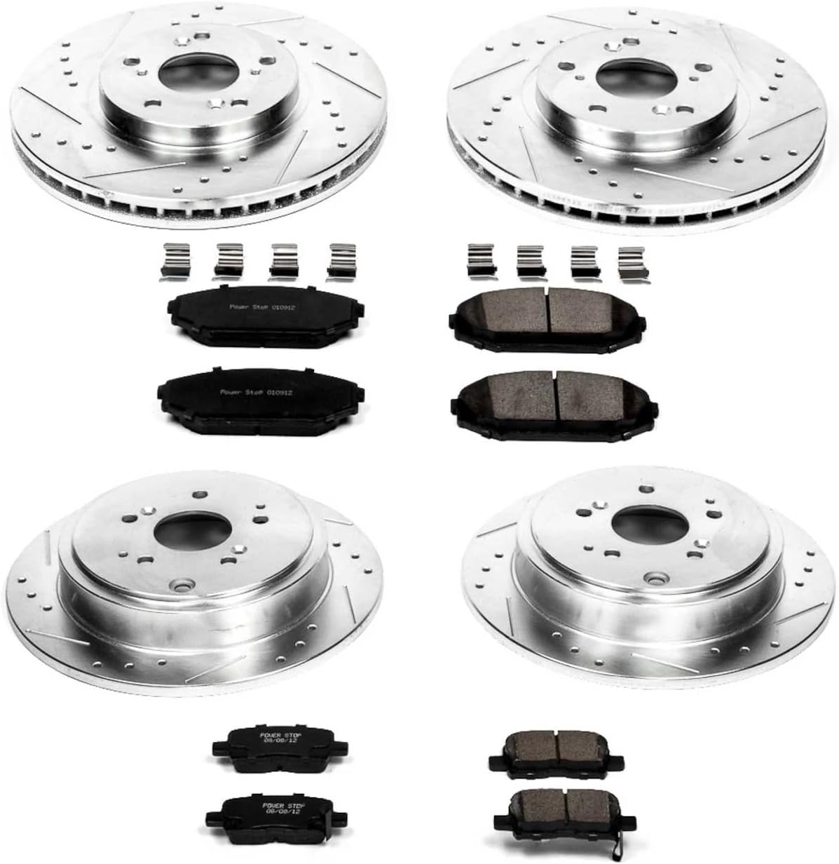 PowerStop Front and Rear Brake Kit for Acura MDX 2001-02 - Drilled and Slotted Disc Rotors with Carbon-Fiber Ceramic Brake Pads Replacement, K2300