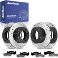 AutoShack Front & Rear Brake Rotors & Premium Pads for Chevrolet & GMC, Silverado 2500 HD 2001-2010 Sierra 2500 HD 2001-2010, 4WD RWD V8 6.0L 6.6L 8.1L - E-Coated Drilled & Slotted - ShadowGuard