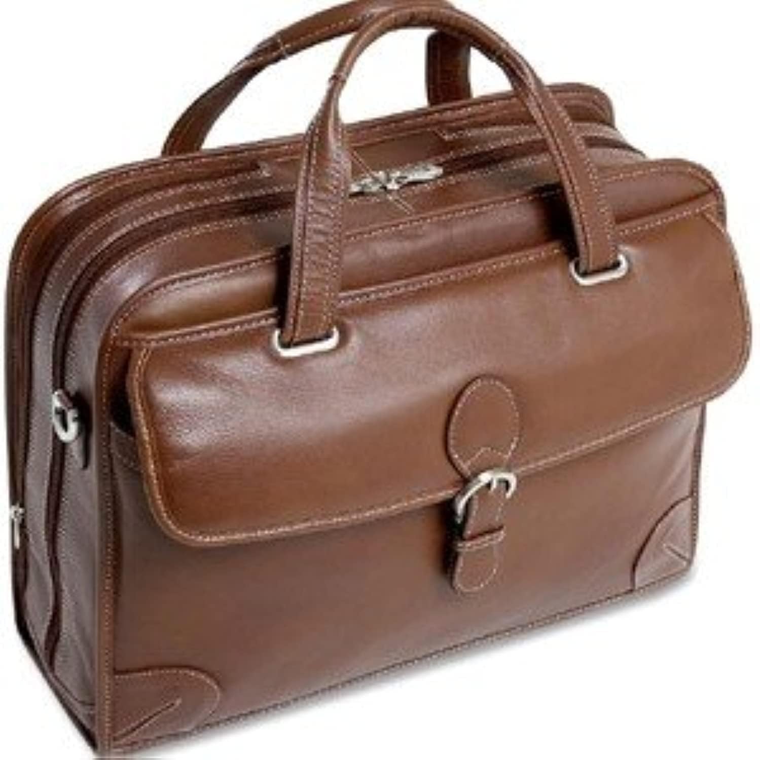 Siamod, VERNAZZA, CARUGETTO, Napa Cashmere Leather, 15' Leather Patented Detachable -Wheeled Laptop Briefcase, Cognac (45294), 18 L x 8 75 W x 14 5 H