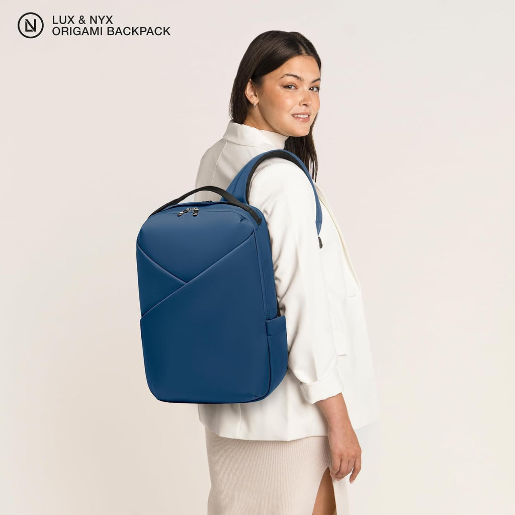 Lux & Nyx Origami Laptop Backpack for Work and Travel - Fits 16' MacBook Pro - Lightweight Business Bag - Men and Women (Navy)