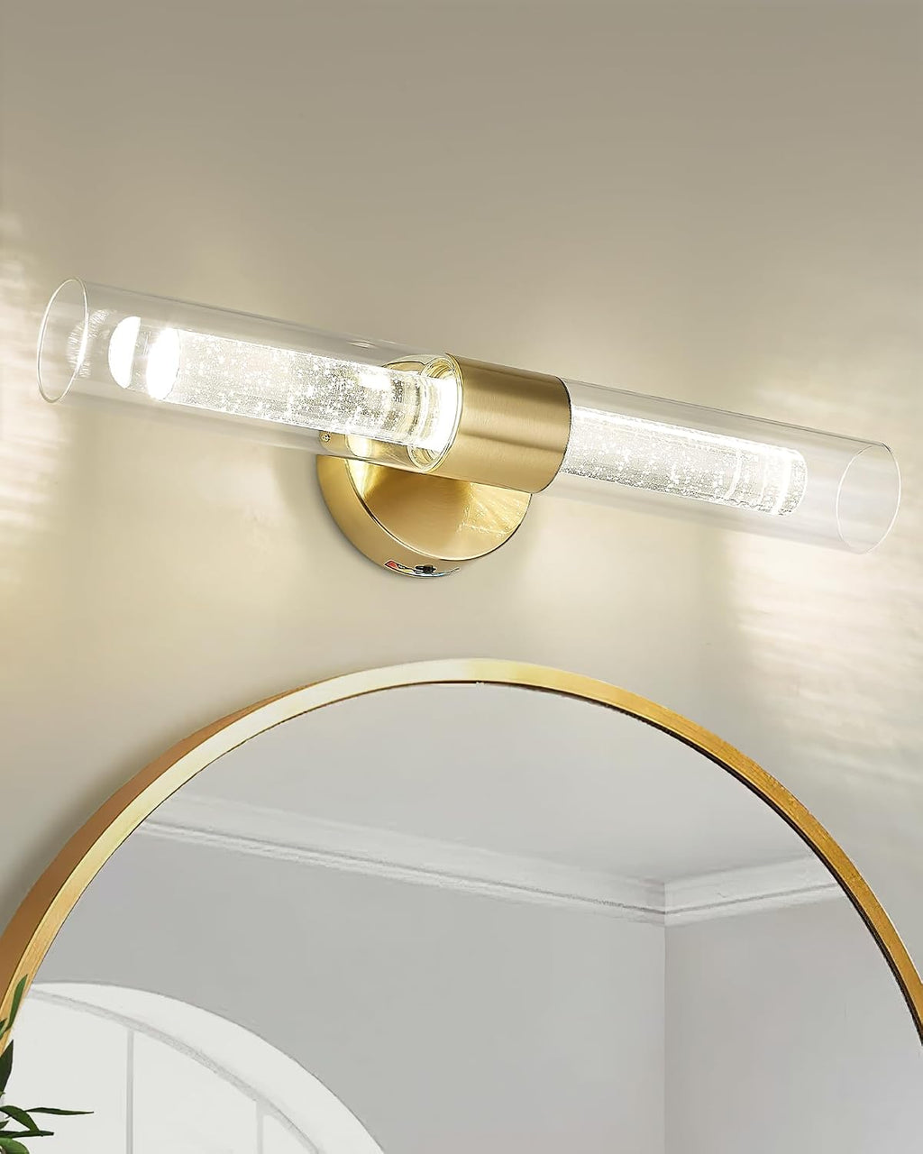 kudos Gold Bathroom Light Fixtures,2 Pack Modern Sconces Wall Lighting with Crystal Bubble and Clear Glass, 3000K/4500K/6000K Adjustable, KDVL05-GD-2-2PK