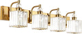 Ralbay Crystal Vanity Lights 4-Lights 31.5''Gold Bathroom Lighting Fixtures Over Mirror Modern Crystal Gold Bathroom Vanity Lights