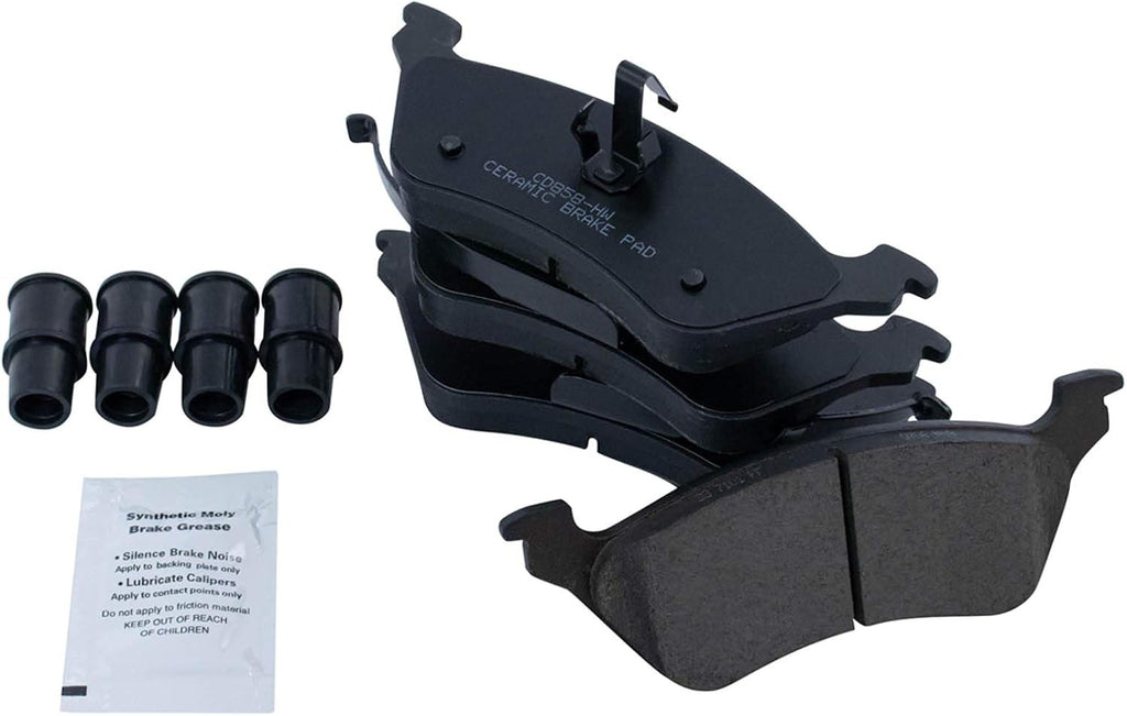TRQ Rear Brake Pad and Rotor Set Ceramic Rotors Calipers Hoses Compatible with 2001-2004 Chrysler Town and Country 2005-2007 Dodge Caravan 2001-2002 Grand Caravan