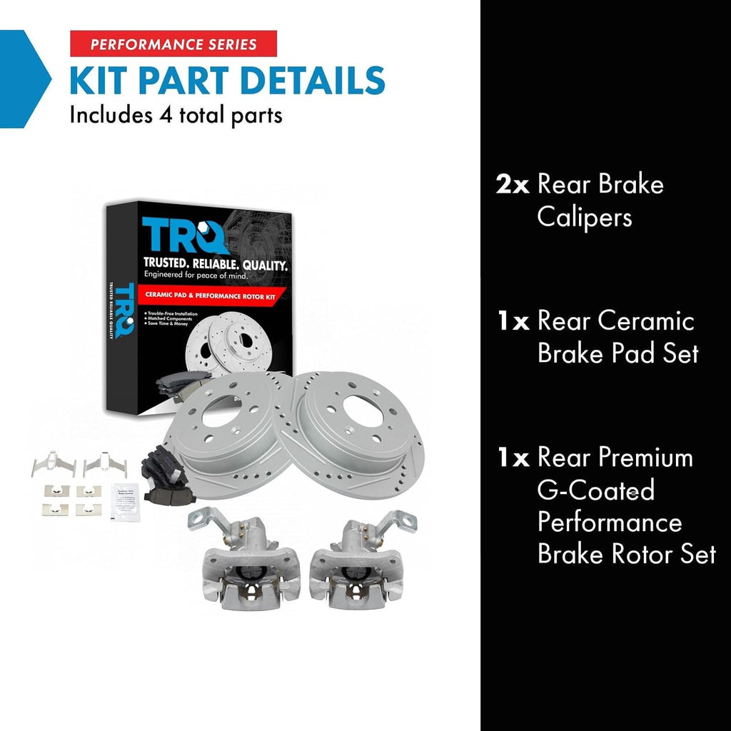 TRQ Performance Rear Brake Pad and Rotor Set Ceramic G Coated Slotted Drilled Rotors Calipers Compatible with 1994-1994 Acura Integra