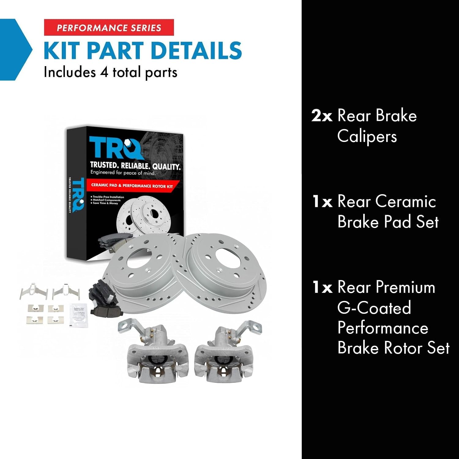 TRQ Performance Rear Brake Pad and Rotor Set Ceramic G Coated Slotted Drilled Rotors Calipers Compatible with 1994-1994 Acura Integra
