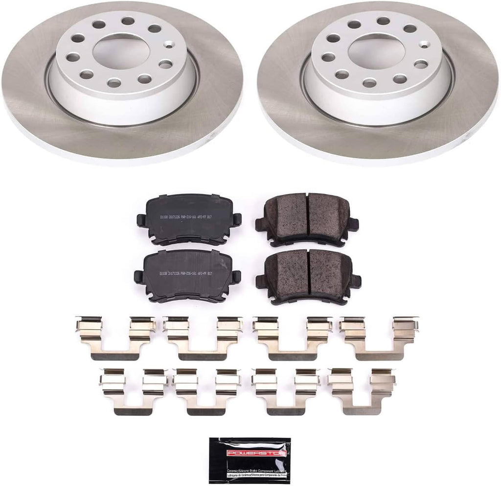 PowerStop Rear Brake Kit for Volkswagen Eos 2007-09 |Passat 2010 |Tiguan 2011-17 |Tiguan Limited 2017-18 - Ceramic Brake Pads + Semi Coated Rotors Replacement, SC5662