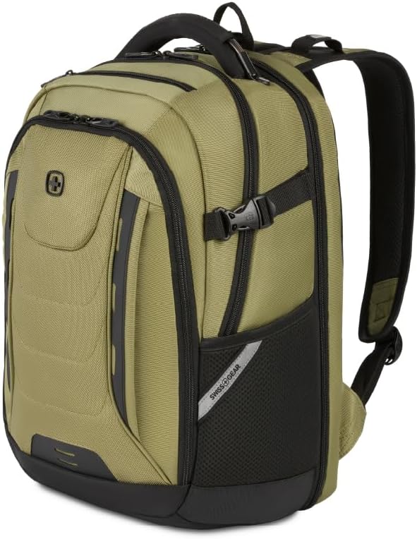 SwissGear Travel Tech Pro Laptop Backpack – Fits Laptops up to 16' – ScanSmart TSA-Friendly Backpack with Multiple Organizer Pockets – Olive