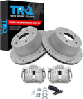 TRQ Performance Rear Brake Pad & Rotor Set Ceramic Drilled Slotted Rotors Calipers Compatible with 98-05 Chevrolet Blazer 98-04 S10 GMC Sonoma 98-01 Jimmy Oldsmobile Bravada 98-00 Isuzu Hombre