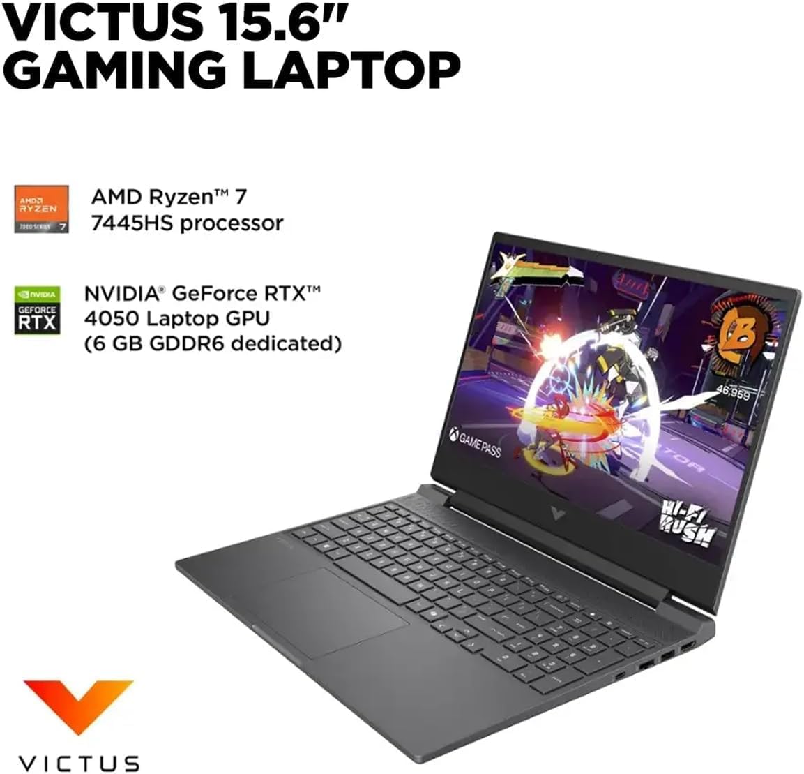 HP Victus Gaming Laptop, 15.6-inch FHD IPS 144Hz, AMD Ryzen 5-8645HS, NVIDIA GeForce RTX 4050, Wi-Fi 6, Backlit KB, Win11 Home, w/Mouse Pad (8GB RAM |512GB PCIe SSD)
