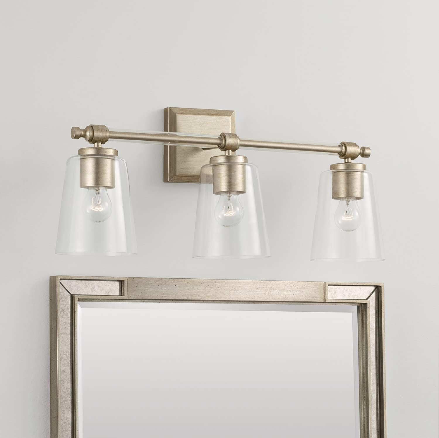 Capital Lighting 144831BS-523 Breigh Modern Clear Glass Cylinder Vanity Lights for Bathroom, 3-Light 300 Total Watts, 10' H x 23' W, Brushed Champagne