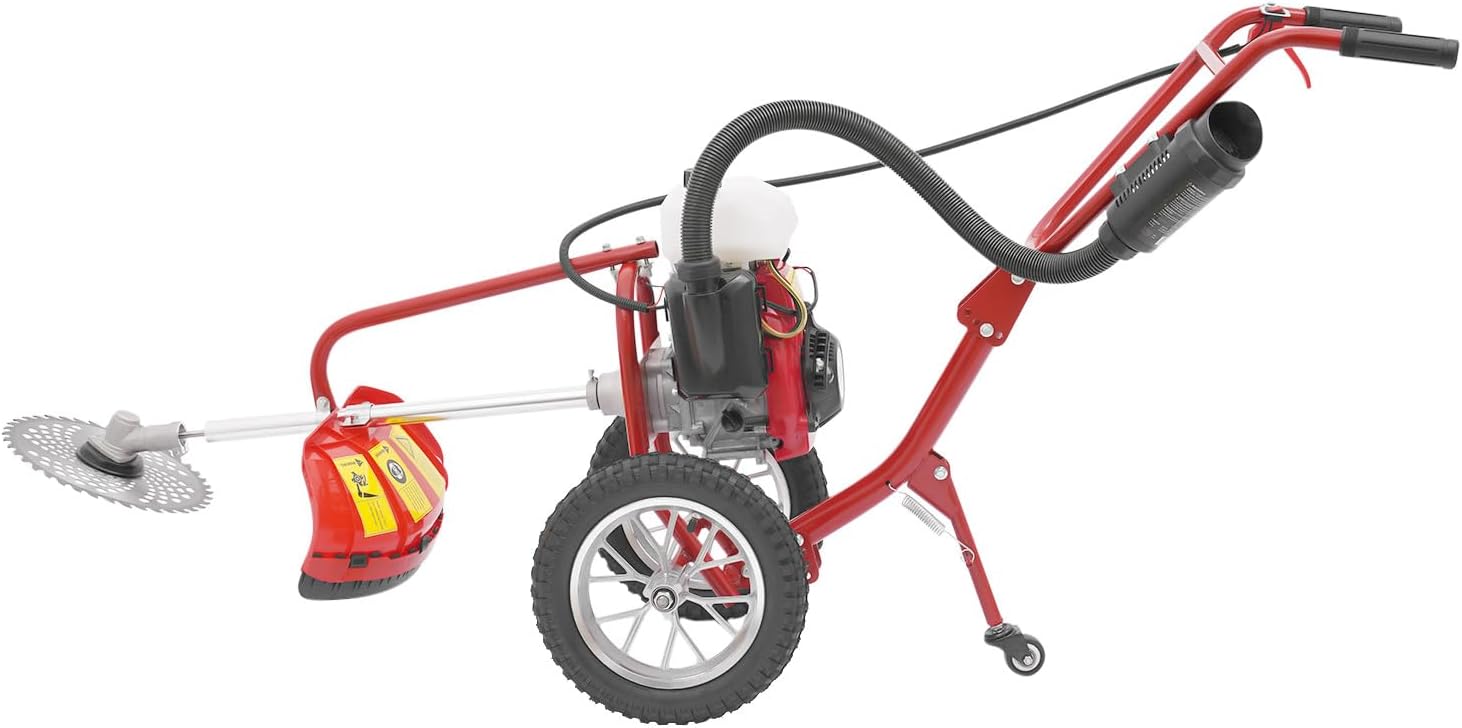 63CC Gas Powered Tiller Cultivator, 4-Stroke Hand Push Micro Cultivator Lawn Mower, 3-in-1 Mowing Tilling Trenching Machine for Farms Parks Lawns Gardens Courtyards (63CC 4-Stroke)
