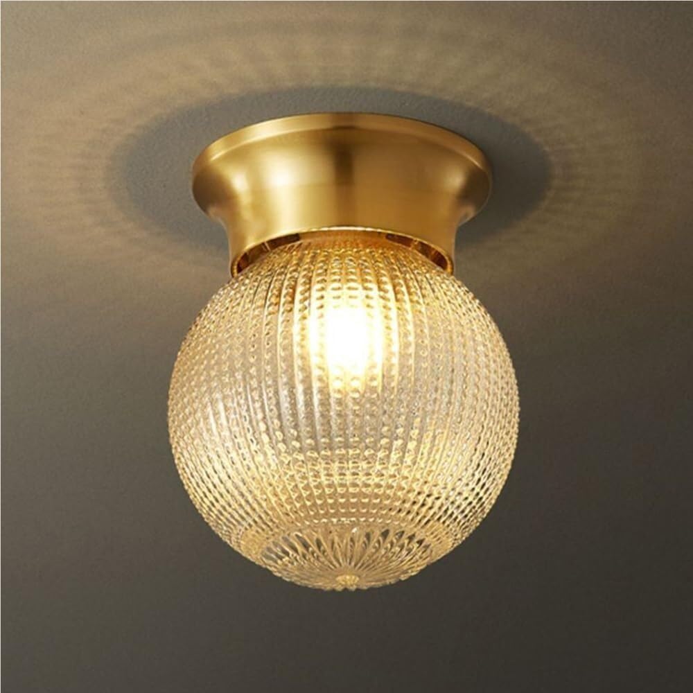 Flush Mount Ceiling Light Modern Brass Gold Tone Fixture with Textured Glass Globe Shade E27 Base Elegant Small Space Lighting for Hallway Entryway Balcony Bedroom(B)